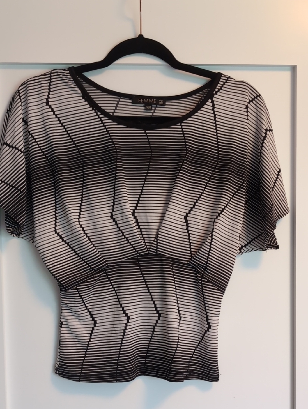 Femme Black & White Striped Scoop Neck Top